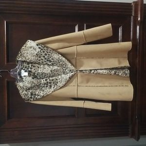 Coldwater Creek Tan Coat with Leopard Print Trim